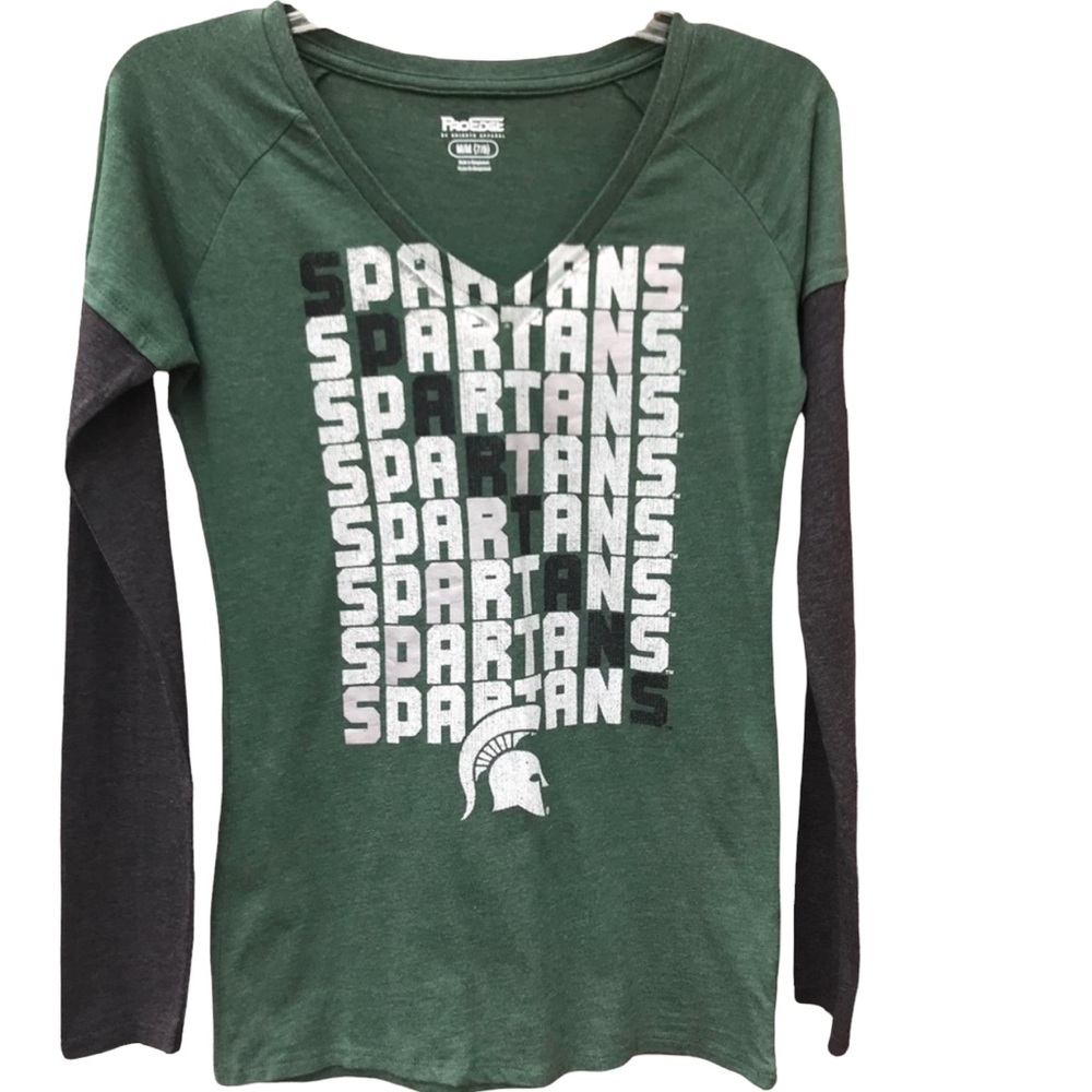 MSU Women’s Spartans Green Team Long Sleeve Tee Shirt Size Medium
